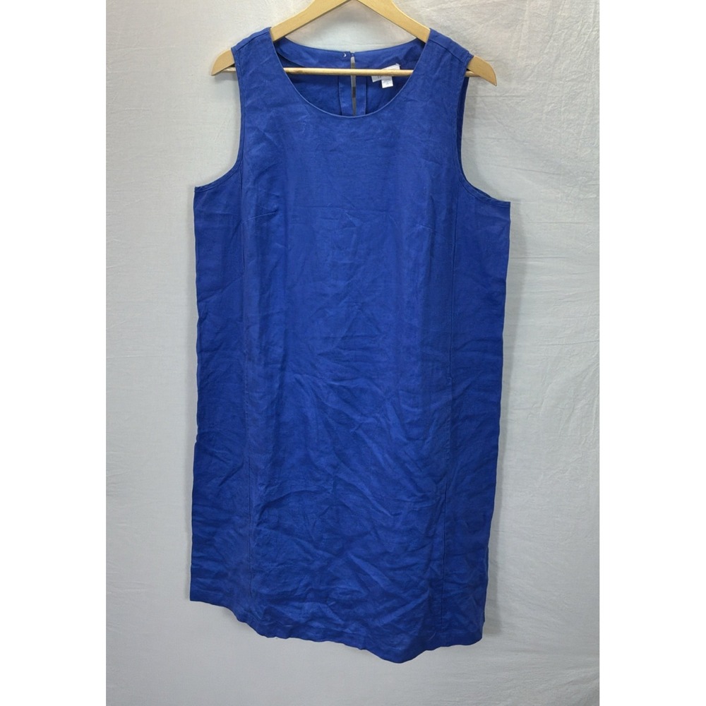 J.Jill Love Linen Blue Sleeveless Shift Dress LG Tall Linen Resort Beach Travel